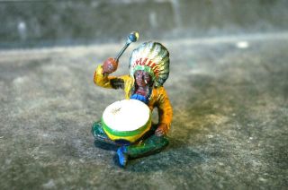 Composition Elastolin Ww Wild West Indian Sitting Drummer Drumming Yellow 7,  5cm