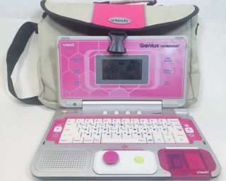 Vtech Genius Notebook Talking Computer Play Laptop Princess Pink With Carry Case