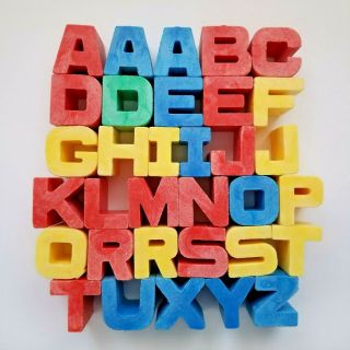 Vintage 1971 Mattel Tuff Stuff Alphabet Letter Block Toys Set Of 33 Letters