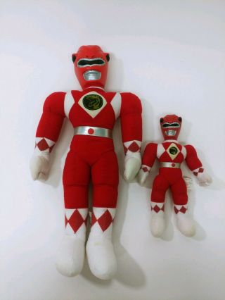 2 Vintage Mighty Morphin Power Rangers Figure Doll Plush 19 " & 11 " Red Ranger