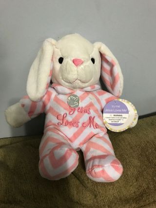 Dan Dee Jesus Loves Me Musical Bunny Rabbit Plush Pink Baby Toy White Prayer