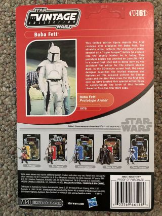 Star Wars Vintage Mail Away Boba Fett Prototype Armor VC61 Unpunched Card Box LA 3