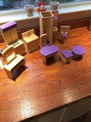 Plan Toys Wooden Dollhouse Kitchen Bathroom Tables Desk Furniture