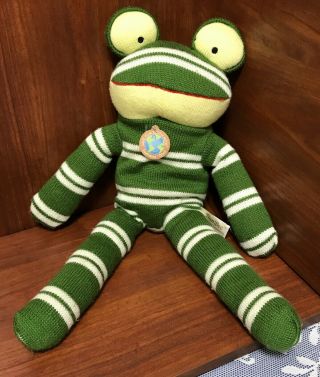 Dan Dee Green Striped Knit Sock Frog 19 " Plush 2009 Earthrite Fiber Ages