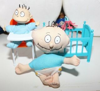 Vintage Rugrats Tommy Pickles Toy With Crib & Highchair,  Small Plush Applause
