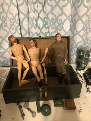 Vintage Gi Joe Foot Locker Box With 3 Dolls 1964 1966 Fuzzy