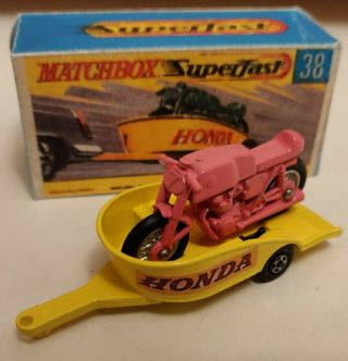 Matchbox Superfast Lesney 38 Honda Motorcycle & Trailer /custom/ Crafted Box