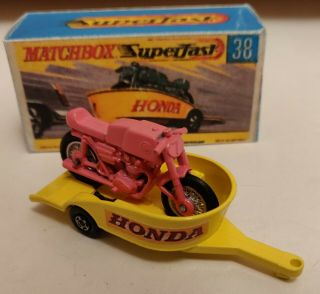 Matchbox superfast lesney 38 Honda motorcycle & trailer /custom/ Crafted box 2