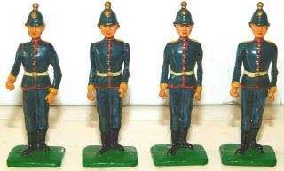 Old 1980s Metal,  British Artillery Gunners Standing,  Ball Helmets,  4 Piece Set