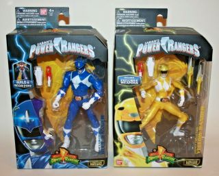 Set Of 2 Bandai Mighty Morphin Power Rangers 6 " Figures Blue & Metallic Yellow