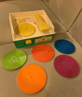 Vintage 1984 Sesame Street Fisher Price Music Record Player,  W/ 5 Records: