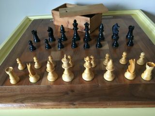 Wood Chess Set With Wooden Sliding Top Box