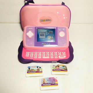 Vtech Mobigo Touch Learning System Zipper Case & 3 Games Girls Pink & Purple