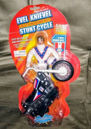 Evel Knievel Friction Powered Stunt Cycle,  Figure & Helmet 2006.  Nos