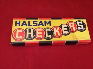 Vintage Halsam Near Set 24 Embossed Wood Checkers 145h