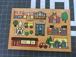 Vintage Fisher Price Wood Puzzle Community 502 Made In Holland