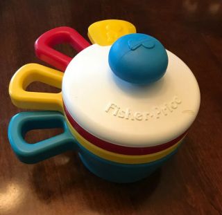 Vintage Fisher Price Activity Stacking Nesting Pots Play Set Cookware Set - 1020