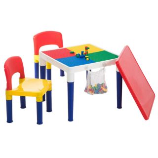 2in1 Kids/children 3y,  Play Table Set Building Block Base & 100pc W/2 Chairs Toy