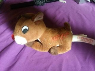 Dan Dee Rudolph The Red Nose Reindeer Plush Toy Singing Blinking Nose Brown