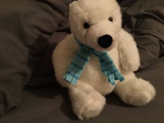 Polar Bear Kellytoy White Polar Bear With Blue Striped Scarf 11” Tall So Soft