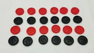 24 Vintage Plastic Crown Star Black & Red Checkers Stacking Classic Board Game