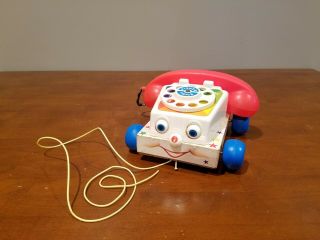 Vintage 1961 Fisher Price Chatter Phone Rotary Telephone 747 Wooden Pull Toy