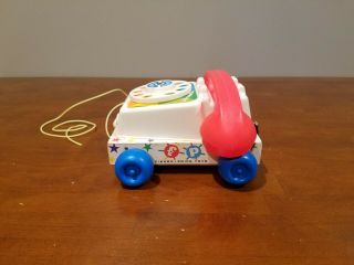 Vintage 1961 Fisher Price CHATTER PHONE ROTARY TELEPHONE 747 Wooden Pull Toy 2