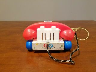 Vintage 1961 Fisher Price CHATTER PHONE ROTARY TELEPHONE 747 Wooden Pull Toy 3