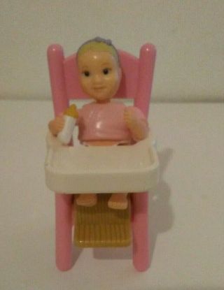 Fisher Price Vintage Loving Family Dollhouse Baby Girl Figure W/ Highchair