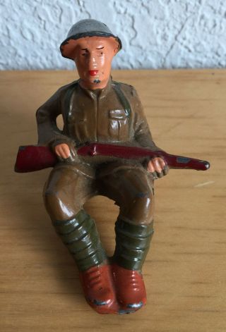 Vintage Barclay Manoil Soldier Sitting With Rifle Cast Helmet