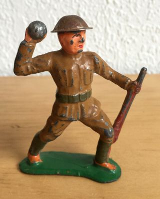 Vintage Barclay Manoil Soldier Throwing Hand Grenade With Tin Helmet