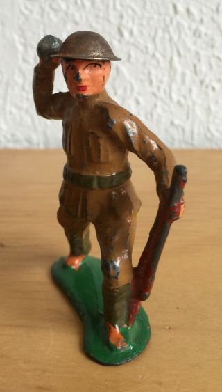 Vintage Barclay Manoil Soldier Throwing Hand Grenade with Tin Helmet 2