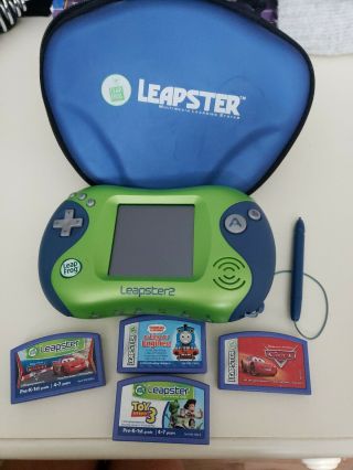Leapfrog Leapster 2 Learning Game System - Green Blue Case & 4 Games Oh Boy