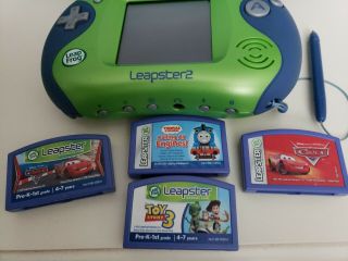 LeapFrog Leapster 2 Learning Game System - Green Blue Case & 4 Games oh boy 2