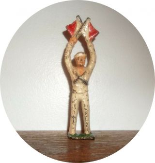 Neat Sailor Standing With Signal Flags Cast Grey Iron Barclay