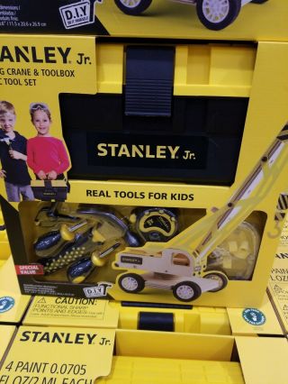Stanley Jr.  Lifting Crane & Toolbox,  6 Piece Tool Set Real Tools For Kids