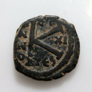 Byzantine Coin Ae Half Follis Justin Ii 565 - 578 Ad Year 11 - Thessalonika