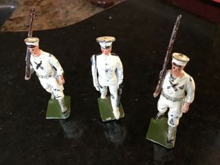 3 Vintage U.  S.  Navy Sailor White Marching Seaman With Rifle Metal Lead Soldier