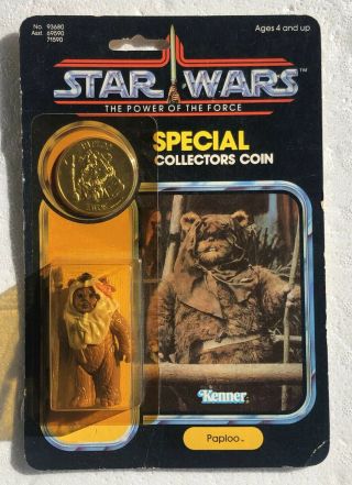 Vintage Star Wars Potf Paploo Ewok Power Of The Force Figure Moc & Coin