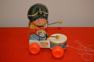 Vintage 1967 Fisher Price " Drummer Boy " Wood And Plastic Pull Toy Number 634