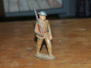 Vintage Barclay Manoil Soldier Marching With Red Pack Metal Helmet 777