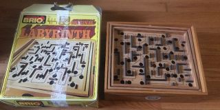 Vintage Brio Sweden Labyrinth Wooden Tilting Maze Marble Game Euc