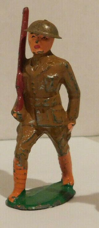 Vintage Barclay/manoil Diecast Toy Soldier Marching With Rifle Tin Helmet