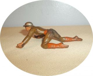Soldier Officer Crawling With Pistol Cast Grey Iron Barclay