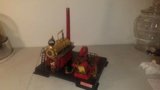 Vintage Wilesco D - 21 Stationary Live Steam Engine Toy Black & Red Finished Color