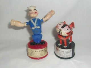 Vintage Kohner Bros Inc.  " Popeye " & " Terry Tiger " Push Button Puppets Hong Kong