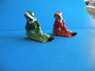 Girls In Snow Suits Sitting Snow Bunnies Carolers 2p Metal Figure Christmas K16