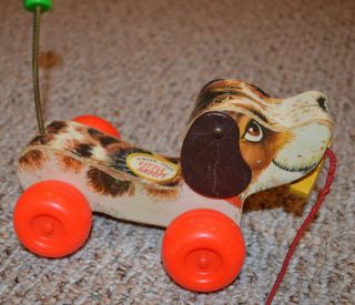 Vintage Retro Fisher Price Little Snoopy Puppy Dog Rolling Pull Toy