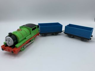 Percy Thomas & Friends Trackmaster Motorized Train With Two Blue Empty Cars 2006