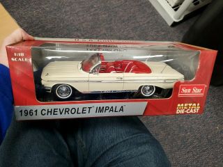 Sun Star 1961 Chevy Impala Convertible White 1:18 Scale Diecast Model Car